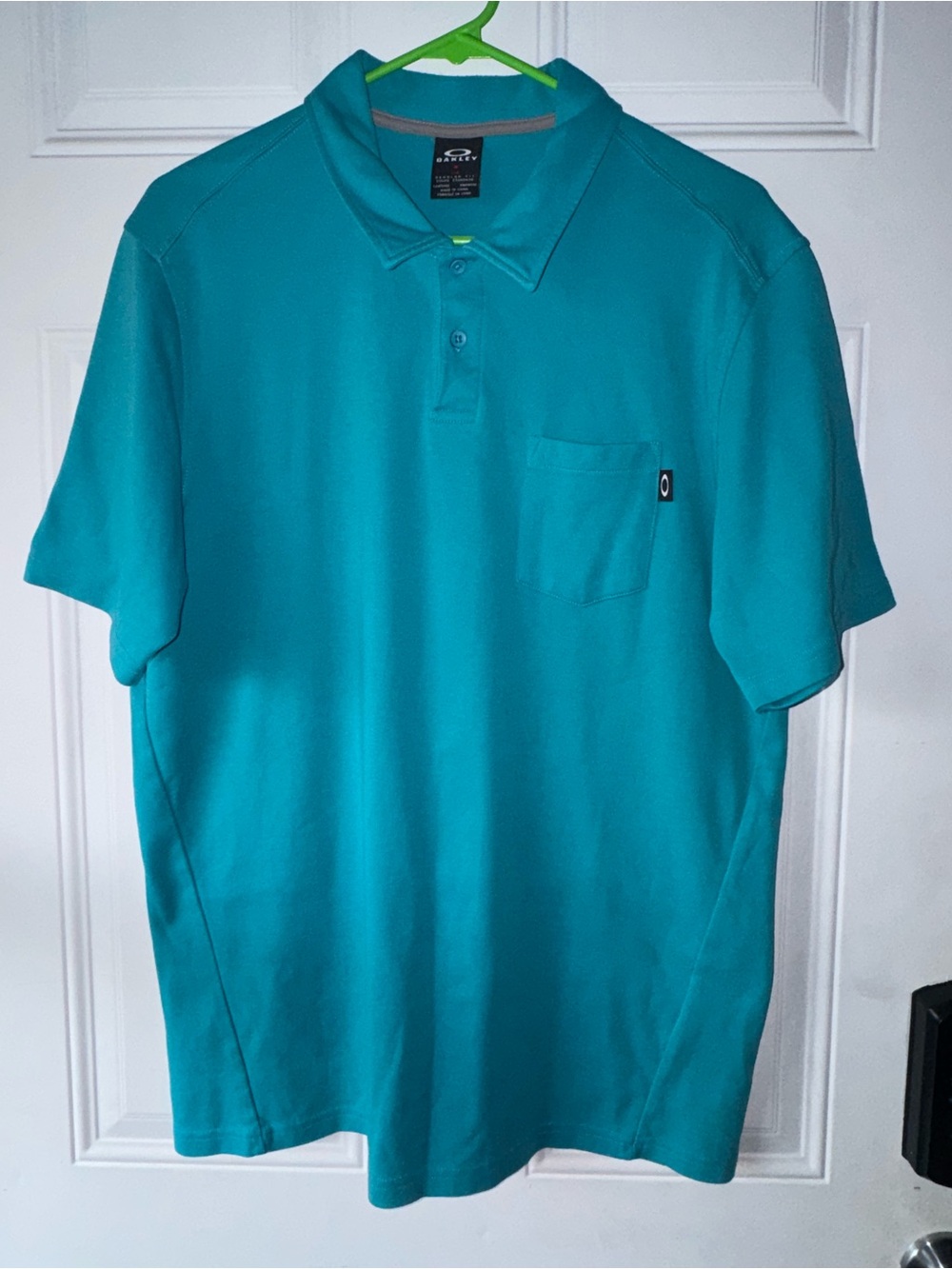 Oakley Men's Teal Polo Shirt Short Sleeve Regular Fit L Cotton Blend Pocket